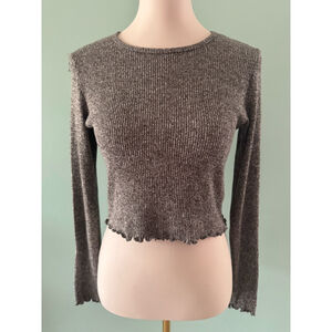 Women's American Eagle Gray Ribbed Long Sleeve Top Size M